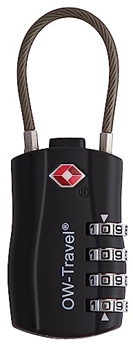 OW-Travel Candado Combinacion Cable Acero Flexible Anti robo. Candado maleta TSA numerico 4 Digitos. Candados mochila y maletas. Candado Taquilla Gimnasio. TSA candado seguridad equipaje Negro 1