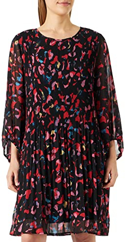 ICHI IHNALLA DR Damen Freizeitkleid Kleid A-Linie Kleid mit transparenten Glockenärmeln Rundhalsauschnitt Plissee Regular-Fit, Größe:38, Farbe:Poppy Red Print Mix 1 (201725)