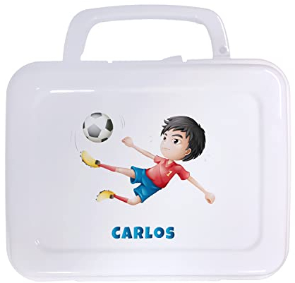 Fiambrera infantil almuerzo o caja de merienda Personalizada con Nombre y/o Texto Opcional. (futbol chico)