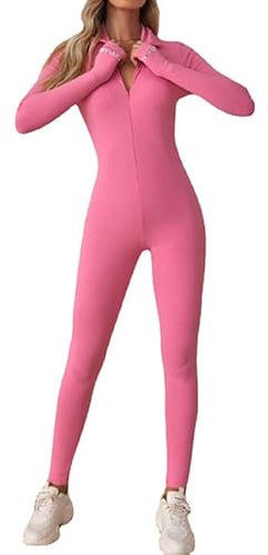 Litthing Femme Combinaison de Sport, Sexy Moulante Vetement de Yoga Manches Longues Body Tirette Côtelé Tenue d'entraînement Bodycon Élastique Skinny Une Pièce