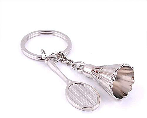 Metall-Schlüsselanhänger, Badminton-Schlüsselanhänger, Schläger, Schlüsselanhänger, Handtaschen-Anhänger, Schmuck für Tasche usw., 1 Stück, Silber, Größe M, andere Edelsteine, Silber, M