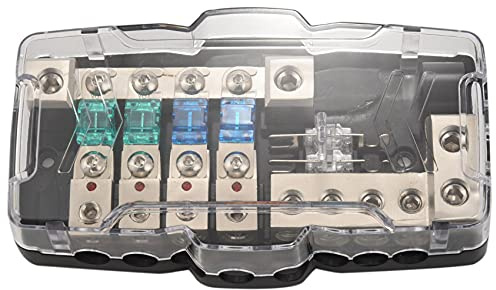 LAUDS Multi-functional LED Car Audio Stereo ANL Fuse Holder Distribution 0/4ga 4 Way Fuses Box Block 30A 60A 80Amp