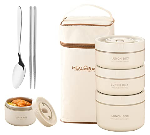 kyaoayo Tragbares isoliertes Lunch-Behälter,Edelstahl-Lunchbox mikrowellengeeignet mit Lunch-Tasche,stapelbarer auslaufsicherer Thermo-Lunchbox,für Kinder und Erwachsene (3 Schicht)