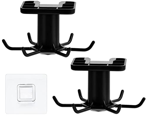 Daelesr 2 Piezas 360° Giratorio Ganchos para Utensilios de Cocina con 6 Ganchos, Sin Perforación Adhesivo Bajo Armario Colgador de Utensilios, Ganchos Porta Utensilios para Cocina Armario Barra Baño