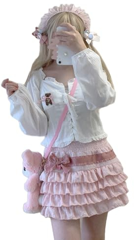 OATSBAS Elastische Taille Lolita Kuchen Mini Röcke für Frauen Mädchen Hohe Taille Faltenrock Y2K Layered Rock, Pink, Einheitsgröße