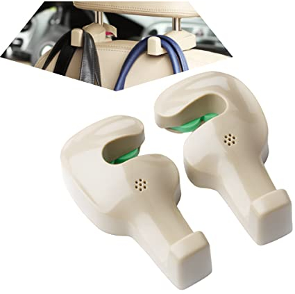 JNNJ 2Pcs 360 ° Rotations Versteckte Autositzhaken, Autos Kopfstützen Haken, Universal Autos-Rücksitzhaken für Einkaufstüte Tasche Kleidung Handtasche(Beige)