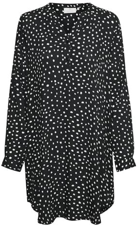 KAFFE Kleid KAmarana Damen Kleid Shirt Print Lang Arm V-Ausschnitt Knopf Shirtkleid 36, Black/Chalk Dots 36