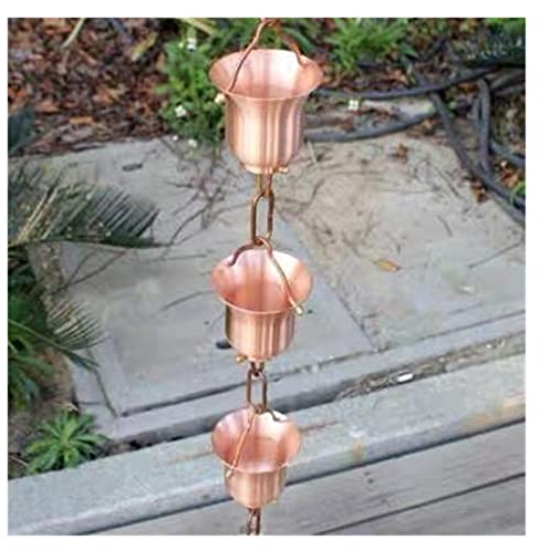 Regenketten Kupfer-Regenkette für Fallrohre, rund geriffelt (Tulpenblume), Kupfer-Regenkette im Cup-Stil für Dachrinnen für starken Regen, Traufen, Regenkette für Villen, japanisch (Farbe: Grau)