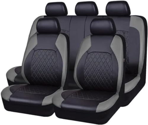 Auto Leder Sitzbezüge für VW Golf 7 Variant/Golf Variant R R-Line Wagon, 9 Stück Allwetter rutschfest Wasserdicht Atmungsaktiv Schonbezug Set Sitzkissenschutz,B/Grey