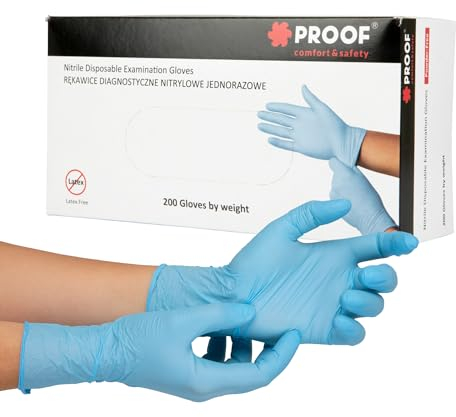 PROOF COMFORT & SAFETY Einweghandschuhe 200 Stück Puderfrei Latexfrei Nitrilhandschuhe Einmalhandschuhe Größe L Blau