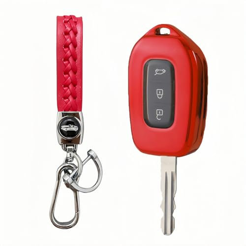 MEDZUK Coque Clé Compatible avec Dacia Spring 2021-2024 2025 Coque de Protection pour clé de Voiture TPU, Accessoire Étui pour Clés avec Porte-clés (Rouge)