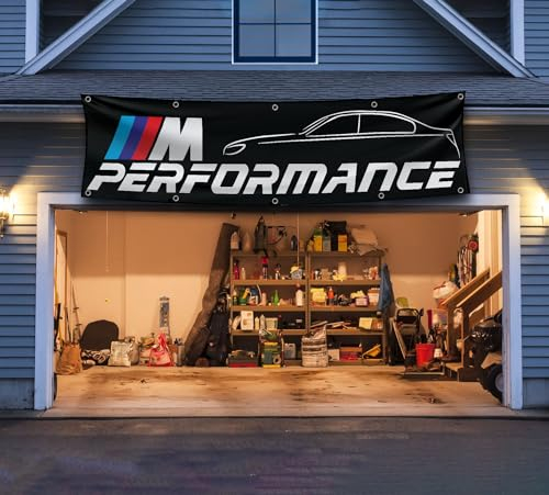 RamFlag Banner-Flagge, kompatibel mit BMW M Performance-Banner, 6 x 2,4 m, Flagge, Auto-Show, Männerhöhle, Rennflagge, Werkzeuge, Laden, Werkstatt, Autoreparatur, Garage, Wanddekoration, großes