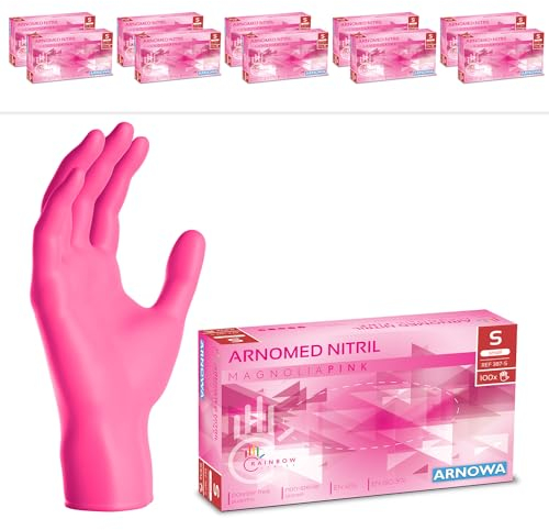 1000 Stück ARNOMED Einweghandschuhe Pink, Einmalhandschuhe S, Nitril Handschuhe, Nitrilhandschuhe puderfrei, Gummi-Handschuhe Einweg, Schutzhandschuhe, Handschuhe Nitril in XS, S, M, L, XL