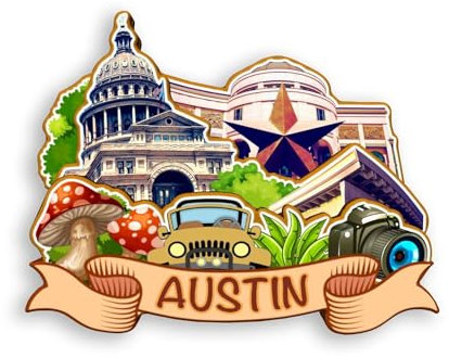 Quwsne Kühlschrankmagnet, Austin, Texas, USA, Kühlschrankmagnet, Stadt, Reise, Souvenirs, Touristengeschenke, 3D-Lichtzeichen, handgefertigt, Handwerk, Heimdekoration, 387, QS-WC-387, QS-WC-387