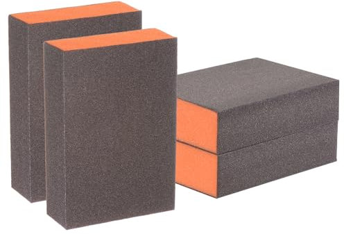 sourcing map 4pcs Sanding Sponge Blocks #240 (1200-1500 Grits) Wet/Dry Hand Sanding Sponges, 100x70x25mm Foam Sanding Block Pad for Polishing Kitchen Metal Wood Drywall Furniture, Brown&Orange