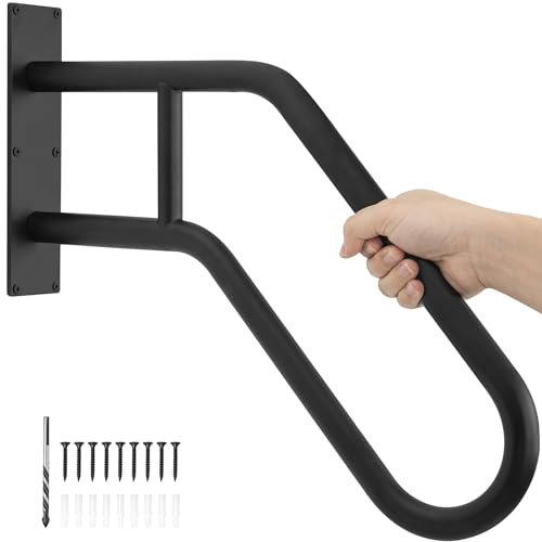 BQKOZFIN Non-Slip Handrail for Outdoor Steps, Wall Mounted Stair Handrail, U-Shaped Stair Hand Railing Grab Bar with Matte Black Finished for Indoor Outdoor Steps (26 Length, Dia 1.3 Pipe)