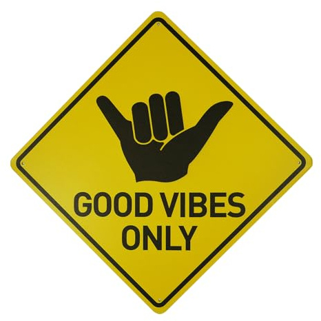 BTHUKO Good Vibes Only Schild, 30,5 x 30,5 cm, lustiges Blechschild, Straßenschild, Surfer-Thema, Zuhause, Strand, Haus, Pool, Dekoration, Surf-Dude, Hawaii-Plakette