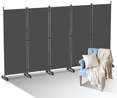 Izrielar Raumteiler auf Rollen, 5 Teilig 284x181cm Klappbar Freistehend Trennwand Paravent, Raumtrenner für Wohnzimmer,Schlafzimmer，Umkleide Sichtschutz Wand, Anthrazit
