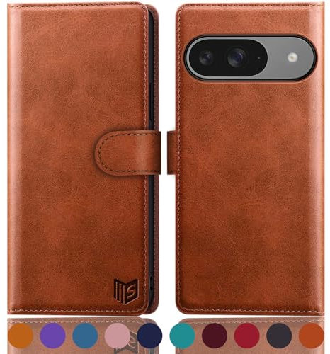 SUANPOT [RFID Schutz für Google Pixel 9 5G/Google Pixel 9 Pro 6.3 Hülle PU Leder Handyhülle Lederhülle Klapphülle Kartenfach Flip Cover für Pixel9 Handy hülle Leather Wallet Phone Case Hellbraun