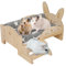 Sparklenut Meerschweinchen Hängematte Holz mit Kaninchenbett, Kaninchen Bett, Meerschweinchen Bett Matte, Meerschweinchen Versteck mit Treppen, Fleece Plüschbett (1* Bett Holz+1* Grau Plüschbett)
