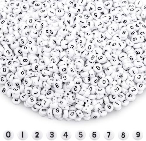 Naler 600 Stück Zahlenperlen zum Auffädeln Mix 0-9 rund 7mm Perlen Buchstabenperlen für Schmuckherstellung