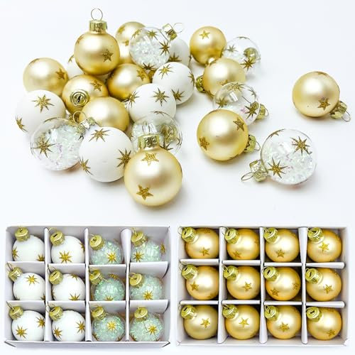 24 Stück Weihnachtskugeln Glas 3cm, Weihnachtsbaumschmuck Set, Christbaumkugeln, Weihnachtsbaum Deko Baubles, Weihnachtsdeko Innen Glaskugeln Ornamente, Weihnachtsbaumkugeln Glas Mit Aufbewahrung (A)
