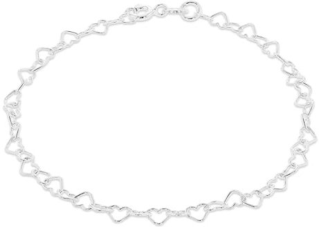 Amazon Essentials Pulsera con eslabones en forma de corazón abierto en plata esterlina, 18,5 cm
