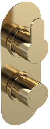 Balterley Concealed Thermostatic Shower Valve, Round Lever & Knob Handles with Oval Plate Bathroom Shower Valve, Dual Control 1 Outlet Valves for Showers - 80 x 136 x 215mm (Brushed Brass)
