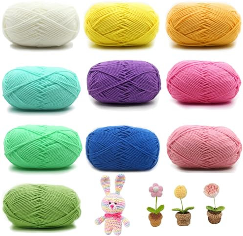 Häkelgarn, 10 Stück Handstrickgarn Baumwollgarn, 50g handstrickgarn Baumwollgarn, Garnset aus Wolle, Handstrickgarn, Enthält Milchbaumwollgarn, für Häkeln und Kunsthandwerk, 10 Farben(Acrylgarn)