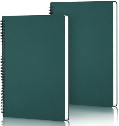 Yarotm Notizbuch A4 Blanko - 2 Stück Notebooks A4 Spiralblock - 100GSM Notizbuch Leere Seite - Dunkelgrün Notizblock A4-21x29.2cm Tagebuch Notizheft Spiralbindung 60 Blatt/120 Seiten
