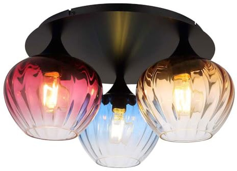 Ceiling Light Living Room Light Bedroom Light Glass Colourful 3-Bulb Black