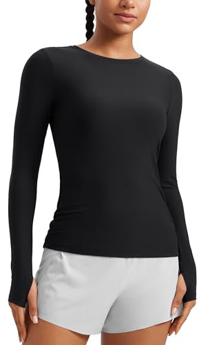 CRZ YOGA Womens Cloudweight Crew Neck Long Sleeve Tee Shirts Workout Athletic Casual Lightweight Basic Tops with Thumb Hole Black 14