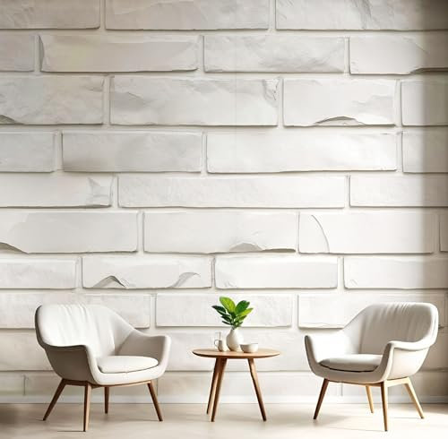 CECE&COLE Papier Peint 3D DéCoration Simple Papier Peint Papier, Papier Peint Panoramique Mur De Briques Blanches, 350×256 CM (W×H) Murale Moderne, Chambre Tv Mur Salon Papier Peint