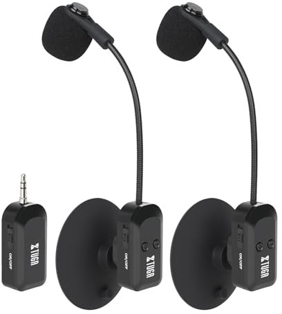 XTUGA Microphone sans fil pour instrument avec ventouse, système de microphone sans fil pour guitare 2.4G rechargeable, violon, violoncelle, batterie 6 heures (KX-722-2)