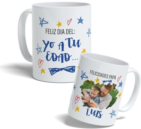 DEREGALOOS Taza de cerámica divertida para Padres. Taza de café Regalo día del Padre. Regalo Original con frase para hombre. Tazas divertidas con frase. (A tu edad)