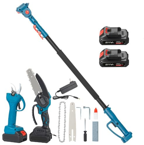 Pole Saw & Pruning Shears Combo Kit - 3-in-1 Cordless with 2 Batteries, 2.5M Reach, Brushless Chainsaw, Long Reach Pruning Shears for High Branch Trimming and Pruning.