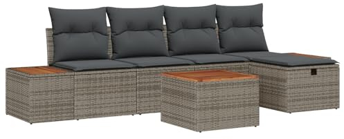 vidaXL 6-teiliges Garten-Sofa-Set in Grau aus Poly-Rattan mit Kissen und Stauraum für deinen Außenbereich. Modul-Sitzmöbel für Terrasse und Patio, wetterfest und UV-beständig.