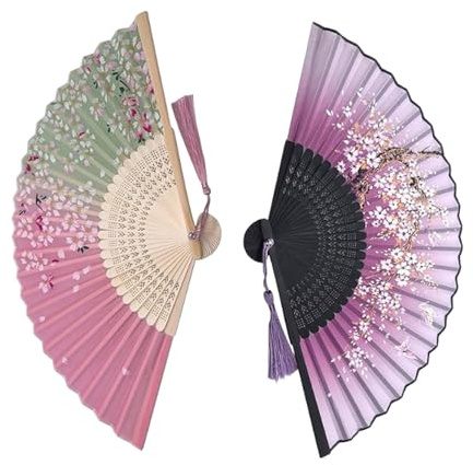 dinghaole 2PCS Bamboo Tassel Hand Fan - Traditional Folding Hand Fan, Decorative Oriental Style Cooling For Men And Women
