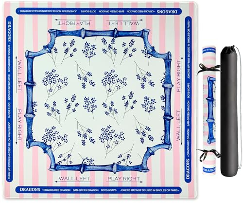 SHIYUE Mahjong Mat Set(31.5x 31.5), Non-Slip Noise Reduction American Mahjong Mat, for Mahjong/Poker/Card Gaming/Dominoes(Blue Pink Stripe)