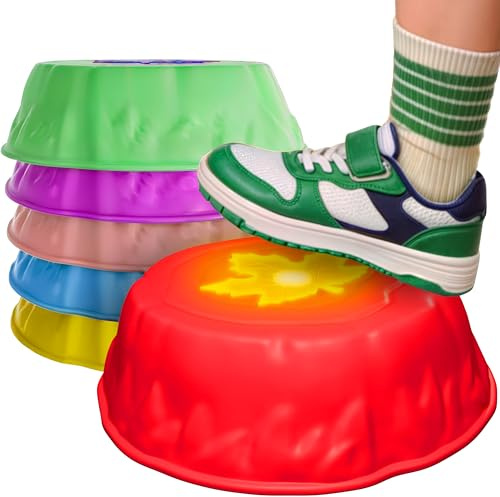 Silvergear® Led Balanciersteine Für Kinder Mit Licht Und Anti Rutsch Pads | Spielzeug Für Drinnen Und Draußen Zur Motorik Und Gleichgewichtsförderung | Set Mit 6 Farben | 16x21,5x6,5CM Bunt
