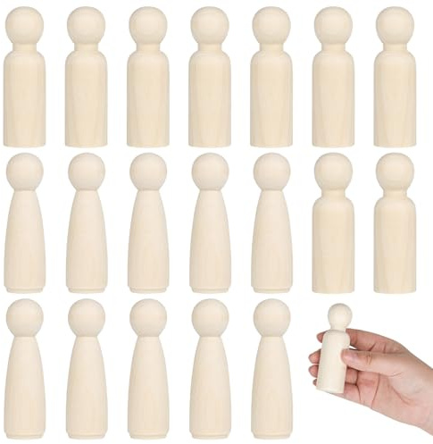 YYTECH 20 Stück Holzfiguren Groß zum Bemalen, 90 mm Holzpuppen zum Basteln, Diy Unfinished Wood Peg Dolls, Holz Figurenkegel Figuren, für Dekoration Bemalen Basteln(10*Männlich +10*Weiblich)
