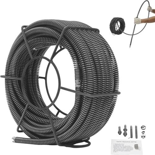 Rohrreinigungsspirale 20m, Ø 16 mm Abflussspirale mit Aufbewahrungsgestell, Rohrreinigungs-Spiralen für Rohrreinigungsgerät Rohrreiniger Rohrreinigungsmaschine Abflussreiniger