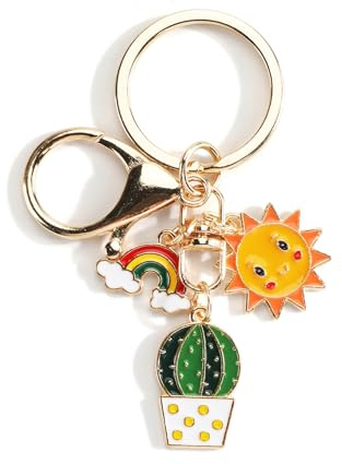 FRULX Unique Creative Keychain,Stainless Steel Keyring with Cute Cactus Plant and Sun Pendant,Gifts for Friends,Keyring,Personalised Gifts for Teachers,Friendship Gifts for Women (Silver6, S)