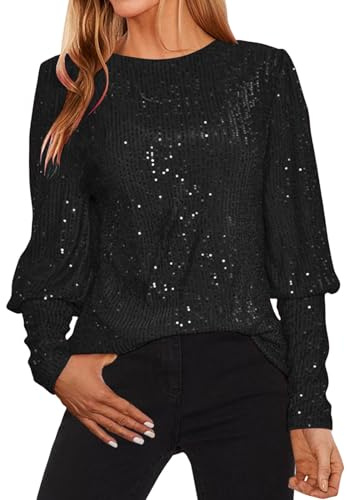 Glitzer Oberteile Damen Pailletten Oberteil Elegant Glitzernd Shirt Auffällig Glitzeroberteil Funkelnd Fasching Bluse Party Festliche Blusen