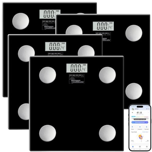 newgen medicals Personal-Waage: 4er-Set 17in1-Glas-Körperanalysewaagen, App für iOS & Android, 180 kg (Diagnose-Waage, Körper Bluetooth)