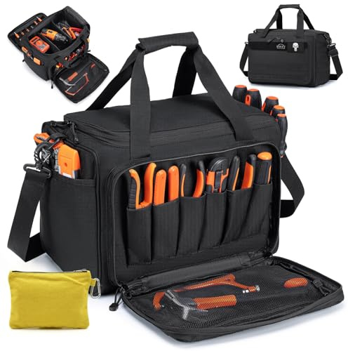 BAGZY Electricians Tool Bag Multi-pockets 600D Oxford 40x30x25cm Tools Organisers Tactical Range Bag for Men and DIY Assembly of Partitions Work Bag for Repairman, Electrician, Carpenters