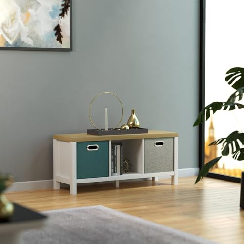 Clever Cube 3 Compartment Storage Unit - White with Light Oak Effect Top