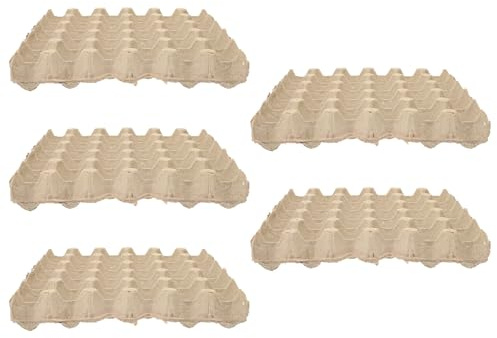 Papierfaserstoff Eierbehälter 5 Stück-pack Wiederverwendbarer Beige | 30 Fächer, Stoßfestes Rillendesign, Stapelbar und Kompakt, für Kühlschrank