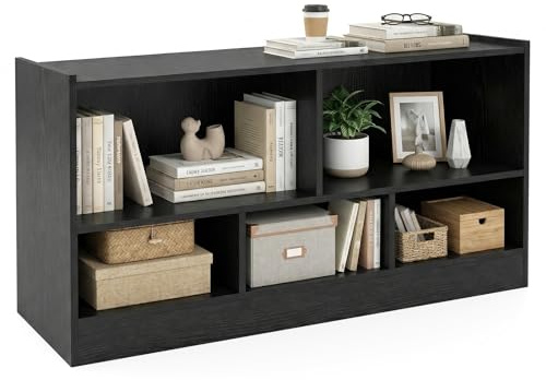 COSTWAY Wooden Cube Bookcase, 2 Tier Open Storage Shelving Unit with 5 Compartments, Freestanding Display Bookshelf for Living Room, Kids Playroom and Study (Black)