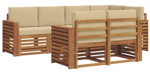 vidaXL Sofagarnituren 7 pcs Natur und Beige Massivholz Akazie, Garten-Sofa, modernes Outdoor-Sofa, langlebige Lounge, Bequeme Terassensitze für Dein Wohnzimmer
